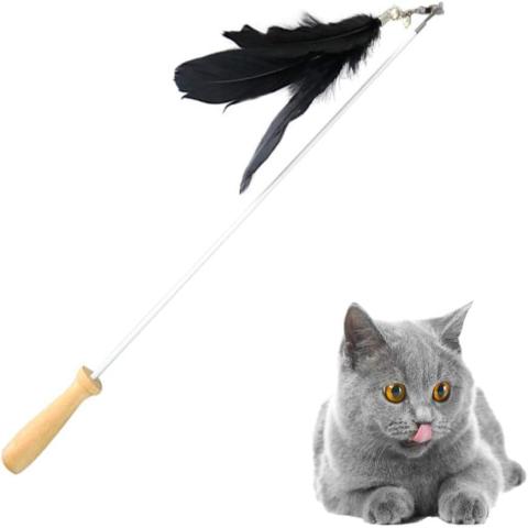 Cat Teaser Feather with Wooden Handle