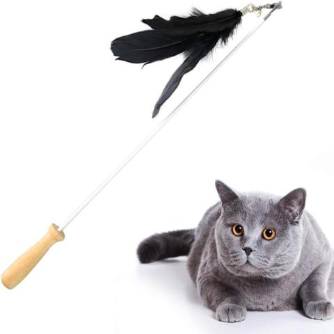 Cat Teaser Feather with Wooden Handle