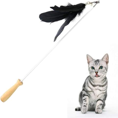 Cat Teaser Feather with Wooden Handle